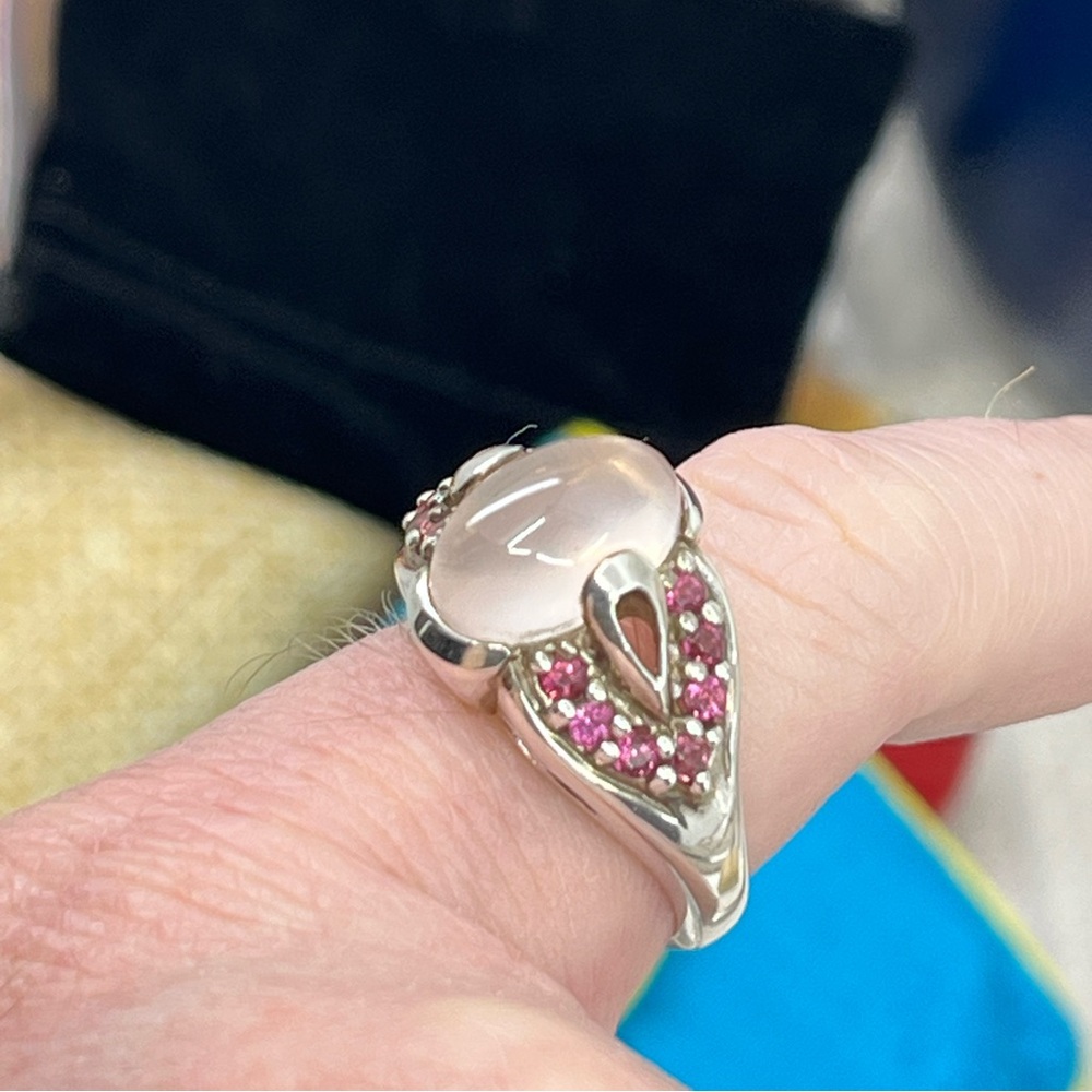 Vintage Sterling Silver Moonstone & Purple Gemstone Ring - Size 7 - Picture 14 of 17